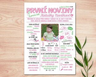 narozeninové noviny pro holčičku s květinou