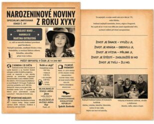 Narozeninové noviny na přání - sépie